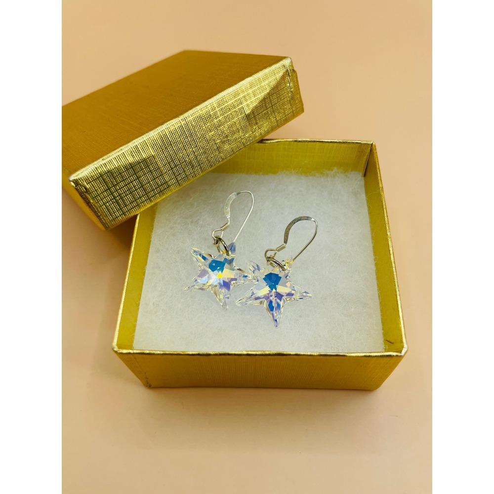 Aurora Borealis Crystal Star Drop‎ Earrings Iridescent Dangle